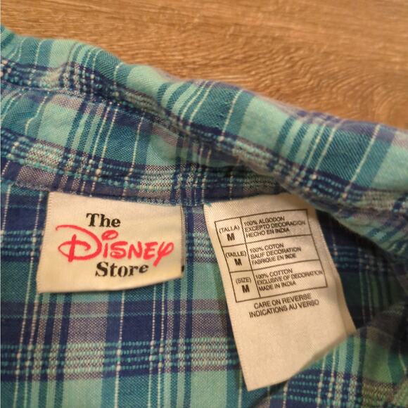 VTG Disney Mickey Mouse Men's Medium Button Up Shirt Plaid Gingham Disneyland - Picture 3 of 6